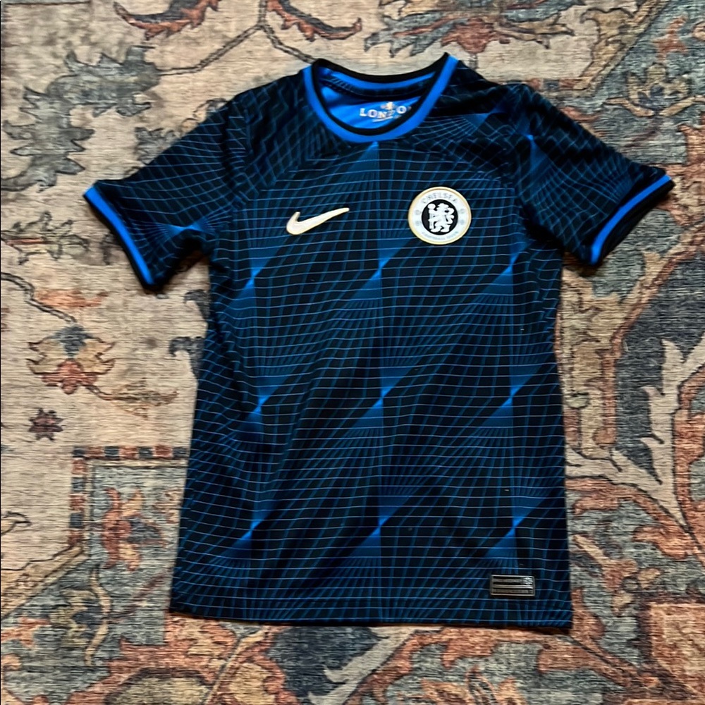 Enzo Fernandez Chelsea jersey 2023 away kit blue and black.
